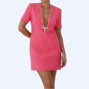 Rumored Pink Mini Dress with Bow Accent
